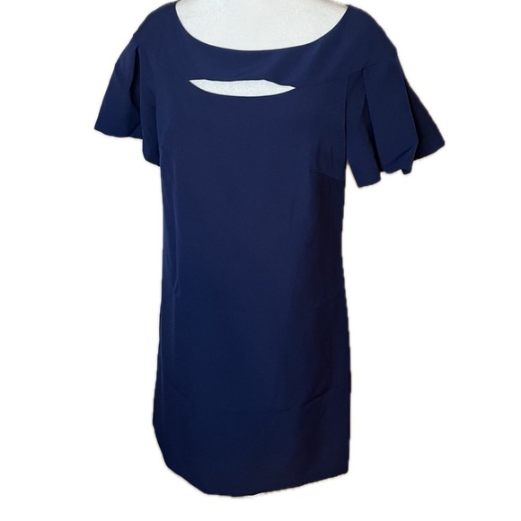 Laundry by Shelli Segal Navy Blue Cutout Flutter Sleeve Shift Dress - Size 2 - Picture 3 of 8